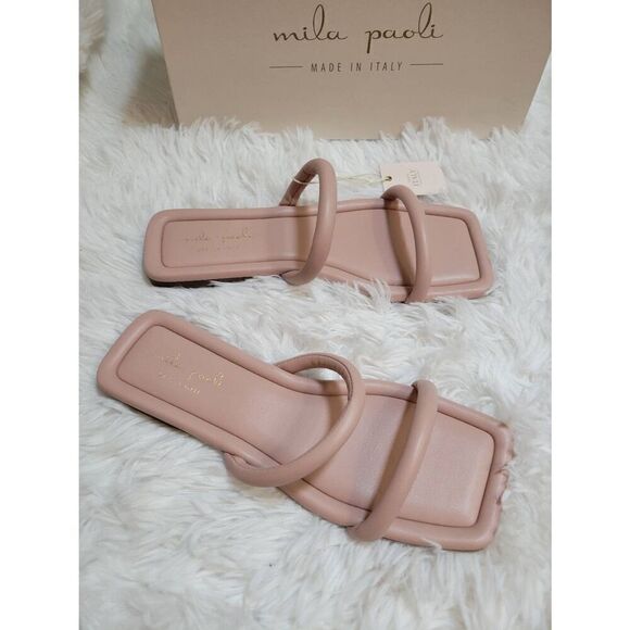 Mila Paoli Made in Italy Square Toe Blush Sandals Size 7.5 / 38 New - Picture 1 of 6